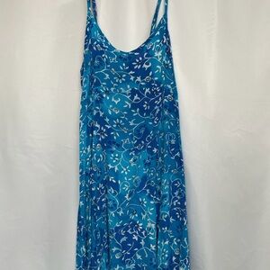 Vintage Beachy Serendipity Maui Hawaiian Blue Tropical Floral Sundress Coconut